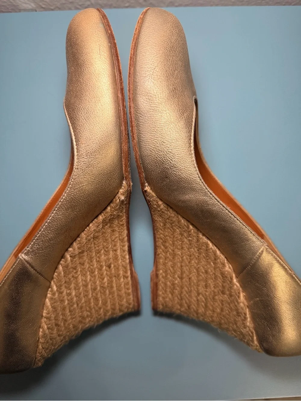 Lanvin Metallic Gold Wedge Espadrille Pumps